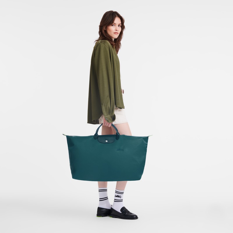 Longchamp Le Pliage Green M Reiseveske Dame Påfugl Norge | L1625919P89